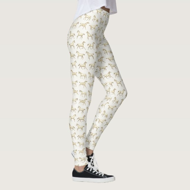 Elegant Vintage Galloping Horses Beige White  Leggings (Right)