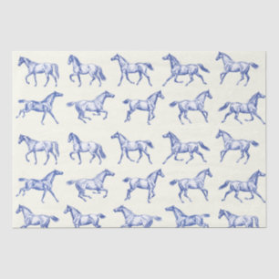 Elegant Vintage Galloping Horses Blue Toile  Tissue Paper