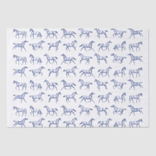 Elegant Vintage Galloping Horses Blue White Toile  Tissue Paper