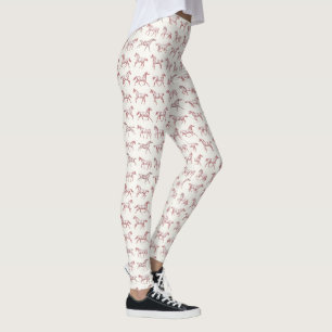 Elegant Vintage Galloping Horses Red White Toile  Leggings