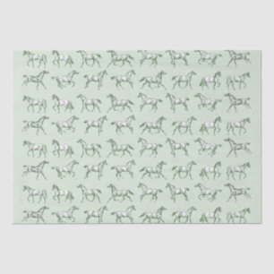 Elegant Vintage Galloping Horses Sage Toile Tissue Paper