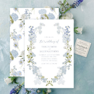 Elegant Vintage Garden Blue & White Script Wedding Invitation