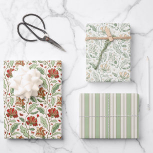 Elegant Vintage Garden Flowers and Butterflies Set Wrapping Paper Sheet