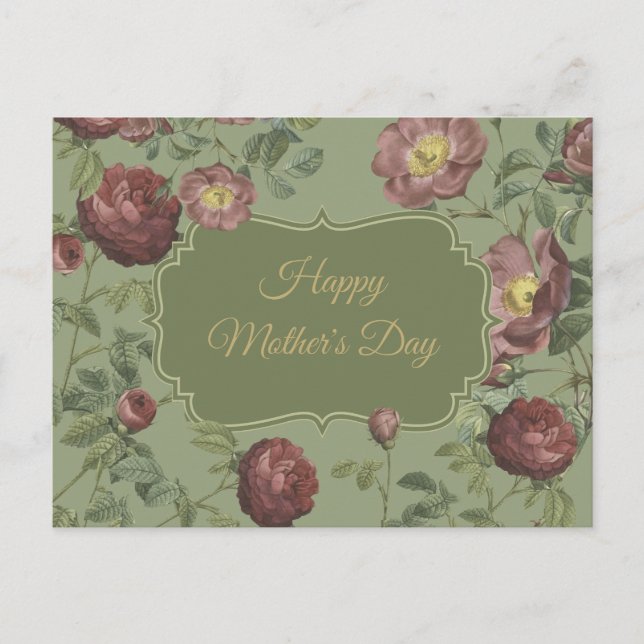 Elegant Vintage Garden Roses Happy Mother's Day Postcard (Front)