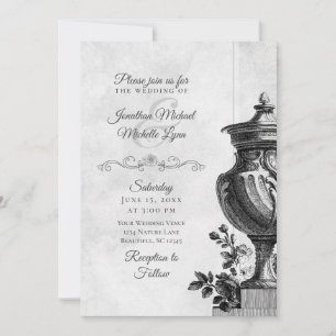 Elegant Vintage Garden Urn All In One Wedding Invitation