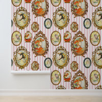 Elegant Vintage Girl Portrait Flowers Pink Striped