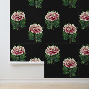 Elegant Vintage Glamourous Pink Peony on Black Wallpaper