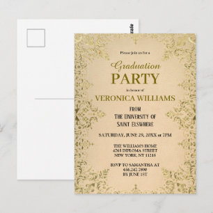 Elegant Vintage Gold 2025 Graduation Party Postcard