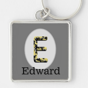 Elegant Vintage Gold and Black Letter E Monogram Key Ring