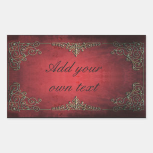 Elegant Vintage Gold and Red Frame Custom Text Rectangular Sticker