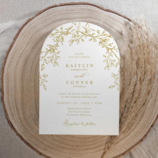 Elegant Vintage Gold Arch Botanical Wedding Invitation