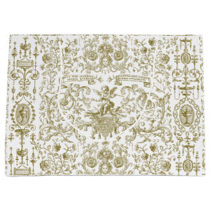 Elegant Vintage Gold Beige Baroque Floral Large Gift Bag