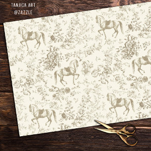 Elegant Vintage Gold Beige Horse Floral Pattern Tissue Paper