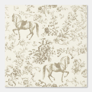 Elegant Vintage Gold Beige Horse Floral Pattern Wallpaper