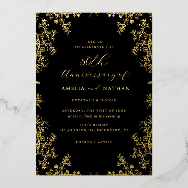 Elegant Vintage Gold Black 50th Anniversary Party (Front)