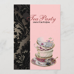 Elegant vintage Gold black formal damask tea party Invitation