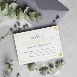 Elegant Vintage Gold Certificate of Authenticity