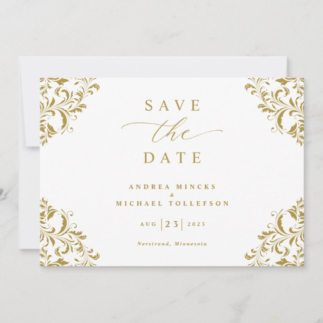 Elegant Vintage Gold Classic Wedding Save The Date (Front)
