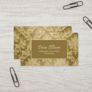 Elegant Vintage Gold Damask Wedding Planner Business Card