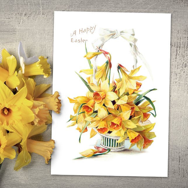 Elegant Vintage Gold Easter Daffodils Holiday Card (Creator Uploaded)