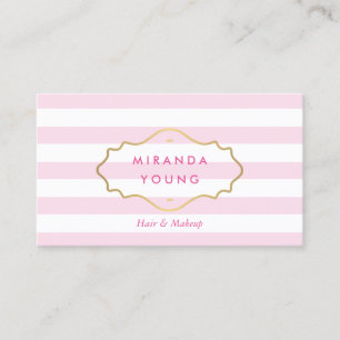 Elegant Vintage Gold Emblem Pink Stripes Beauty Business Card