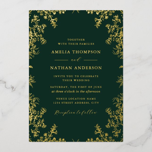 Elegant Vintage Gold Emerald Wedding  (Front)