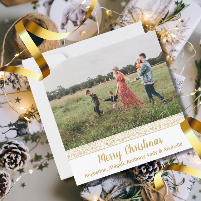 Elegant Vintage Gold Floral Photo Christmas Card (Creator Uploaded)