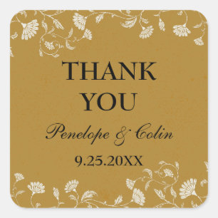 Elegant Vintage Gold Floral Wedding Thank You Square Sticker
