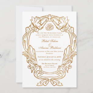 Elegant Vintage Gold Frame 2 Islamic Wedding Invitation