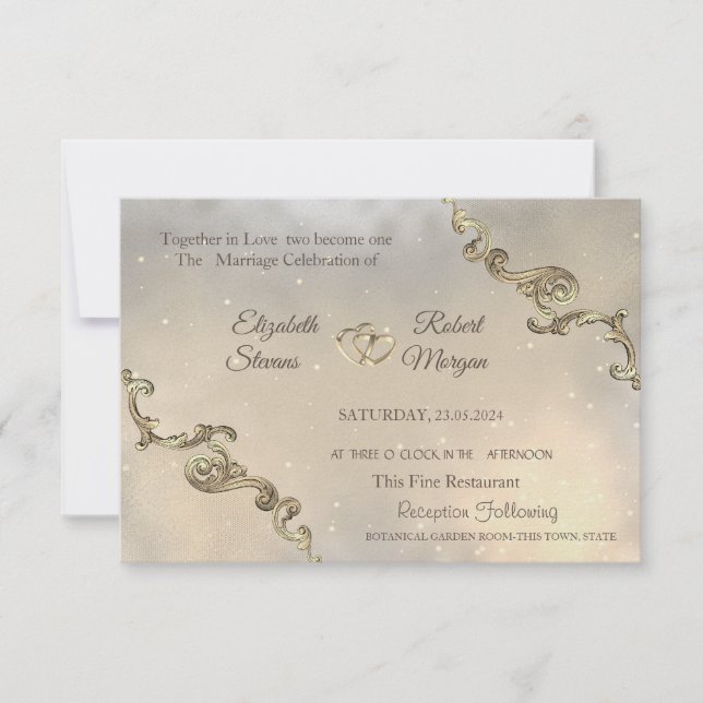 Elegant Vintage Gold Frame Hearts  Invitation (Front)
