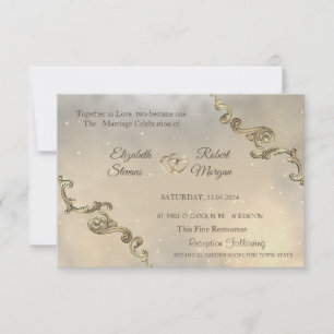 Elegant Vintage Gold Frame Hearts Invitation