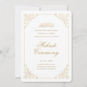 Elegant Vintage Gold Frame Henna Mehndi Ceremony Invitation