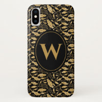 Elegant Vintage Gold Leaf Pattern Monogram
