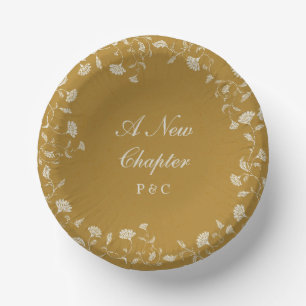 Elegant Vintage Gold Library Book Cover Wedding Paper Plate