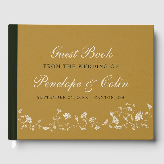 Elegant Vintage Gold Library Wedding Guest Book (Front)