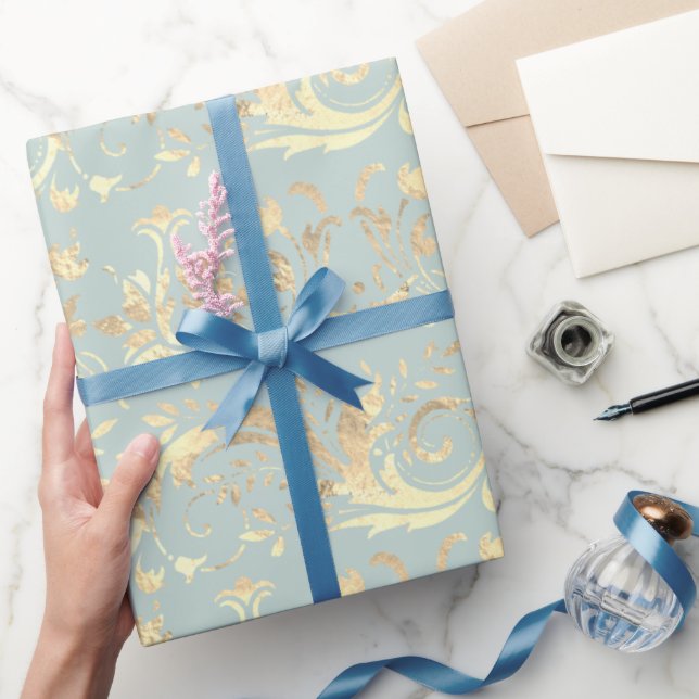 Elegant vintage gold mint damask pattern wrapping paper (Gifting)