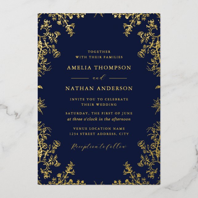 Elegant Vintage Gold Navy Wedding  (Front)