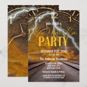 Elegant Vintage Gold New Years Eve Party Invitation