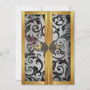 Elegant Vintage Gold Silver Cupboard Brocade Party Invitation
