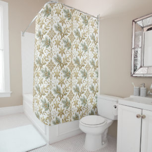 Elegant Vintage Gold Snowflake Sage Green Pattern Shower Curtain