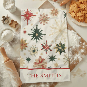 Elegant Vintage Gold Snowflakes pattern Christmas Tea Towel