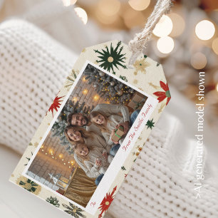 Elegant Vintage Gold Snowflakes Photo Holiday Gift Tags