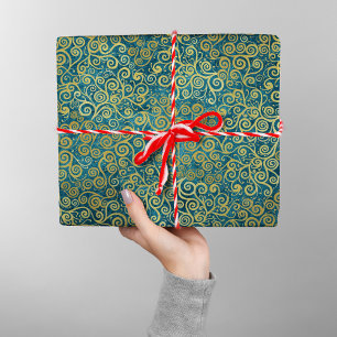 Elegant Vintage Gold Swirls Pattern Boho Turquoise Wrapping Paper