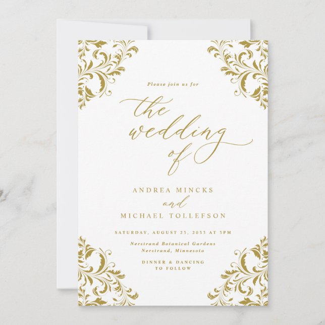 Elegant Vintage Gold Wedding Invitation (Front)