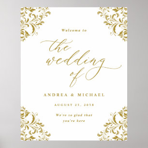Elegant Vintage Gold Wedding Welcome Sign