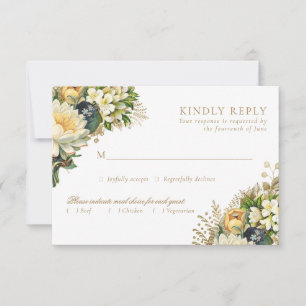Elegant Vintage Gold & White Floral Wedding RSVP Card