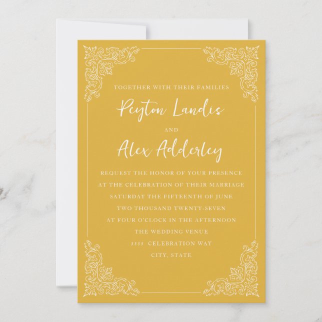 Elegant Vintage Gold White Wedding Invitation (Front)