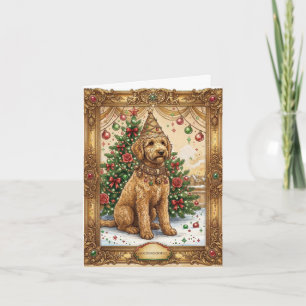 Elegant Vintage Goldendoodle Christmas Card