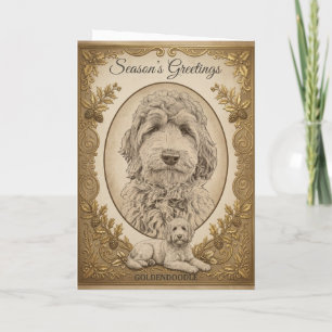 • Elegant Vintage Goldendoodles Season's Greeting Holiday Card