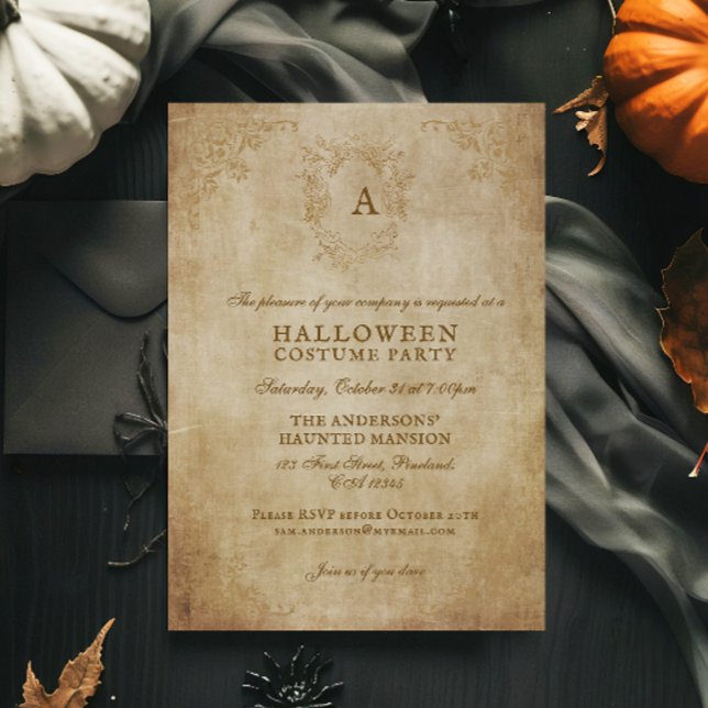 Elegant Vintage Gothic Aged Paper Halloween Party Invitation (Creator Uploaded)